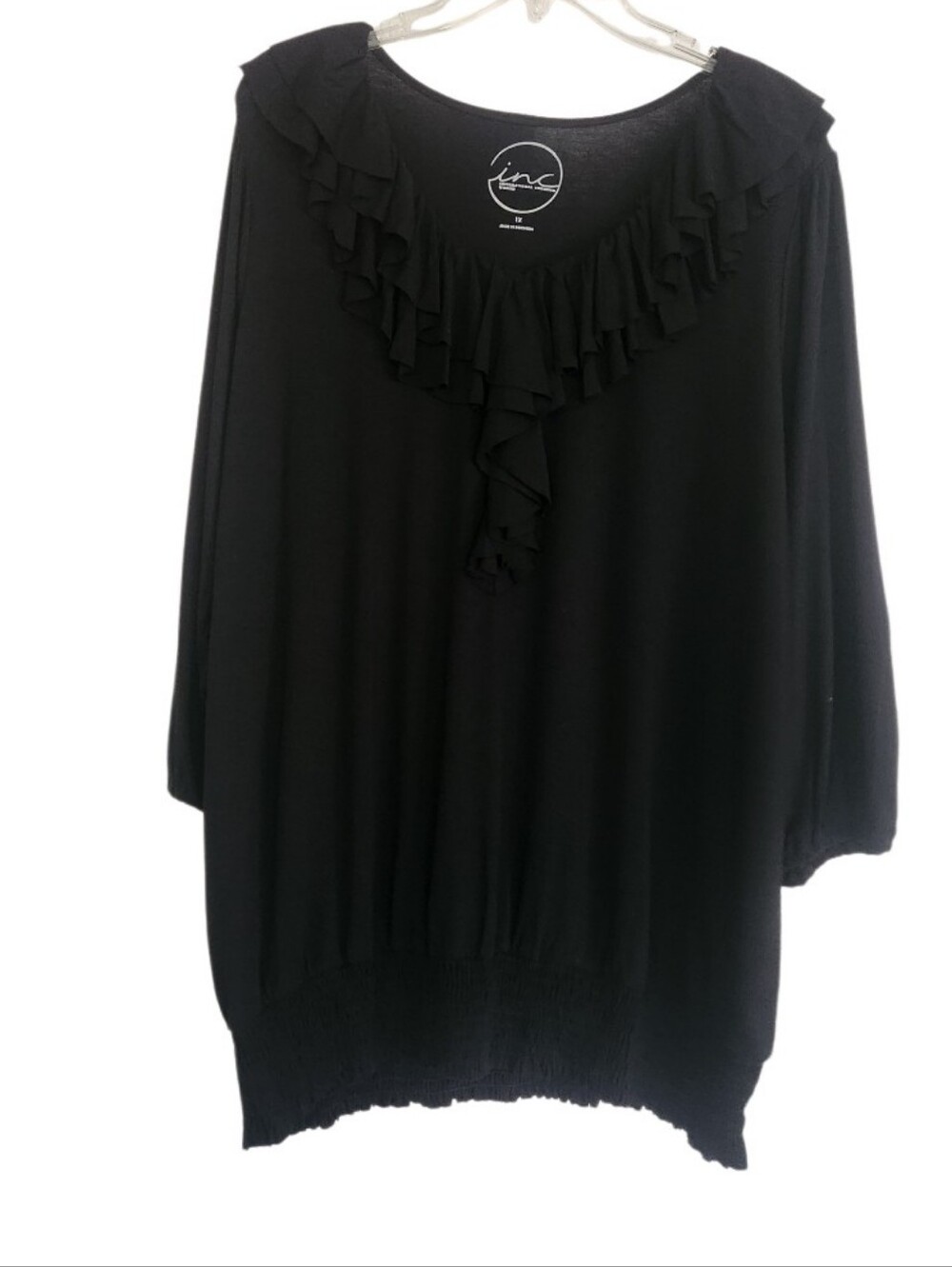 INC International Concepts Black Ruffle V-Neck Top Nwt Sz 1X